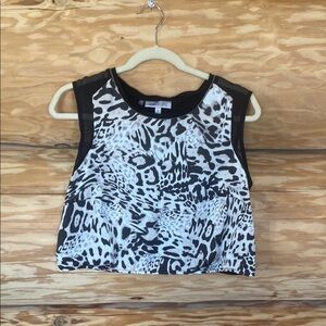 Jennifer Lopez Black and White Animal Print Crop Top